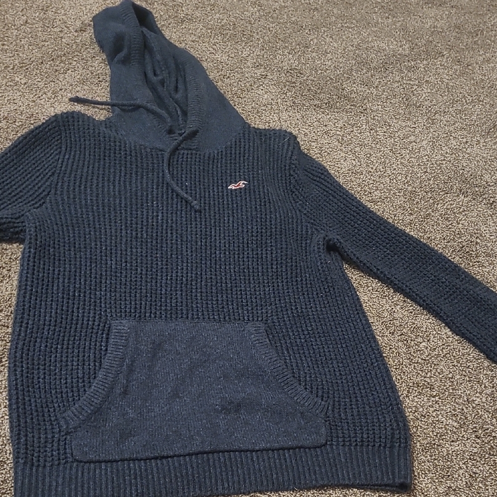 Hollister Blue Knitted Hooded Sweater